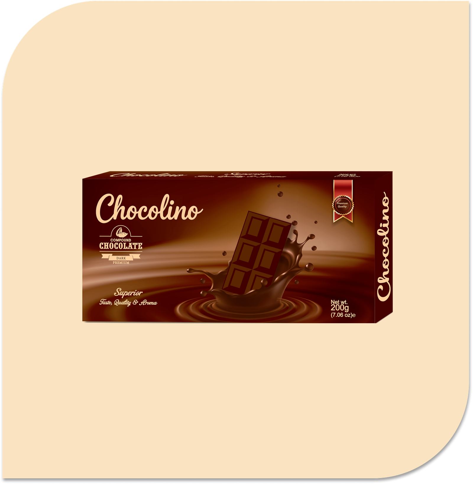Group 288 CHOCOLINO COMPOUND CHOCOLATE SLAB PREMIUM DARK - 200gm Cooking Chocolate - Image 1